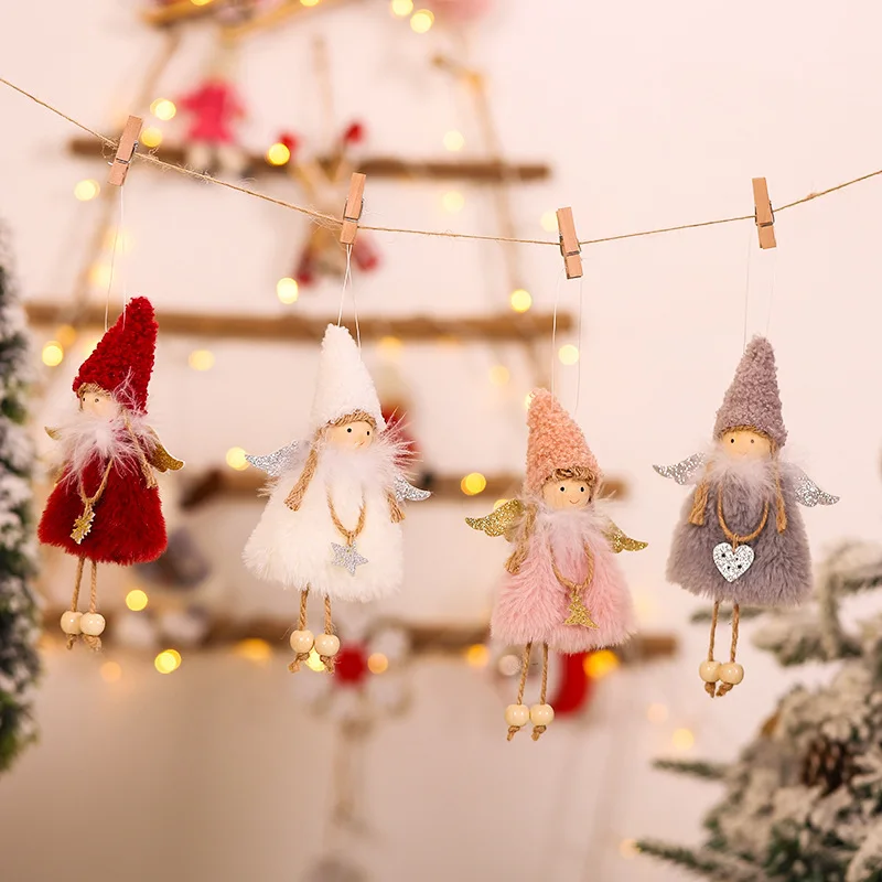 

Cute Plushies Christmas Tree Accessories Christmas Pendant Red Plush Stuffed Toys Angel Wings Girl Cute Soft Pendant Gift
