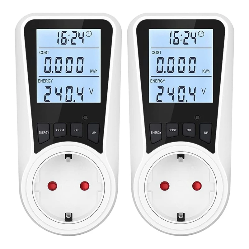 

2 Pcs Electricity Meter Energy Cost Meter For Socket Electrical Devices With Backlight,LCD Display EU Plug