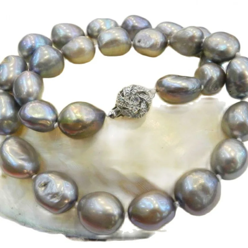 Большое серебристое/серое искусственное Жемчужное ожерелье 9-10 мм 17 дюймов