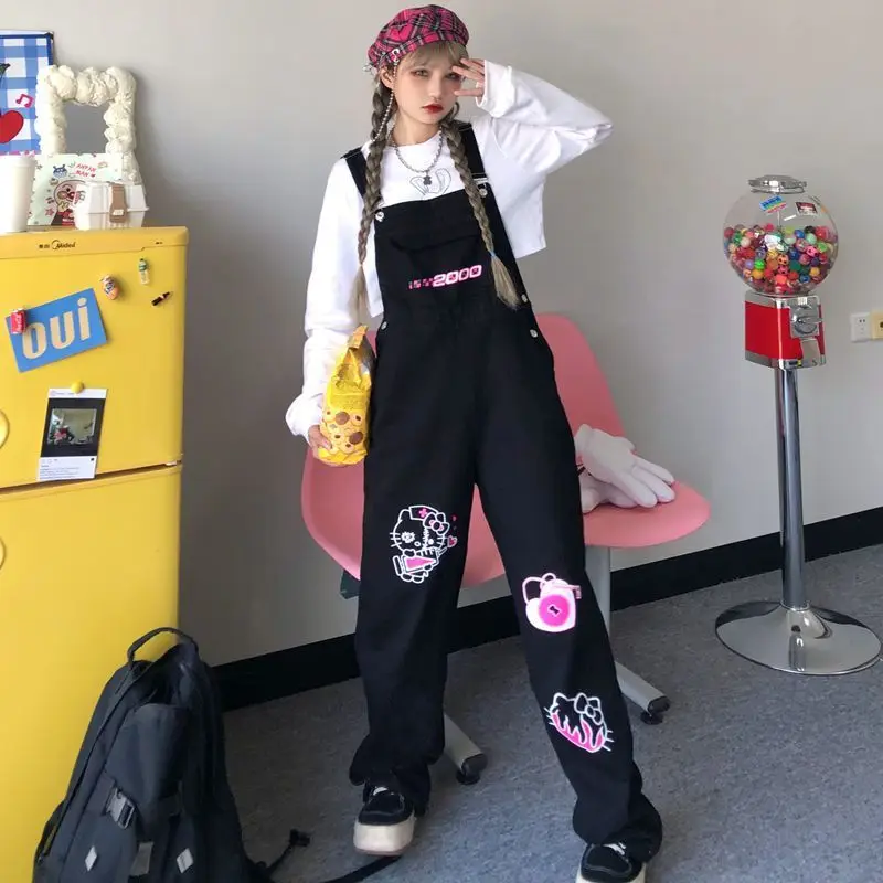 

2023 Spring Summer Fashion Sanrio Hellokitty One-Piece Camisole Pants Cute Girls Loose Straight High Waist Skinny Wide Leg Pants