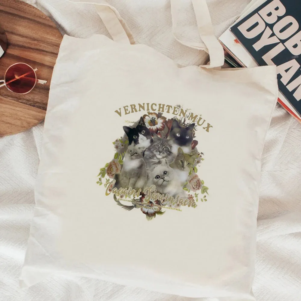 Сумка для покупок из джутовой ткани с кошкой