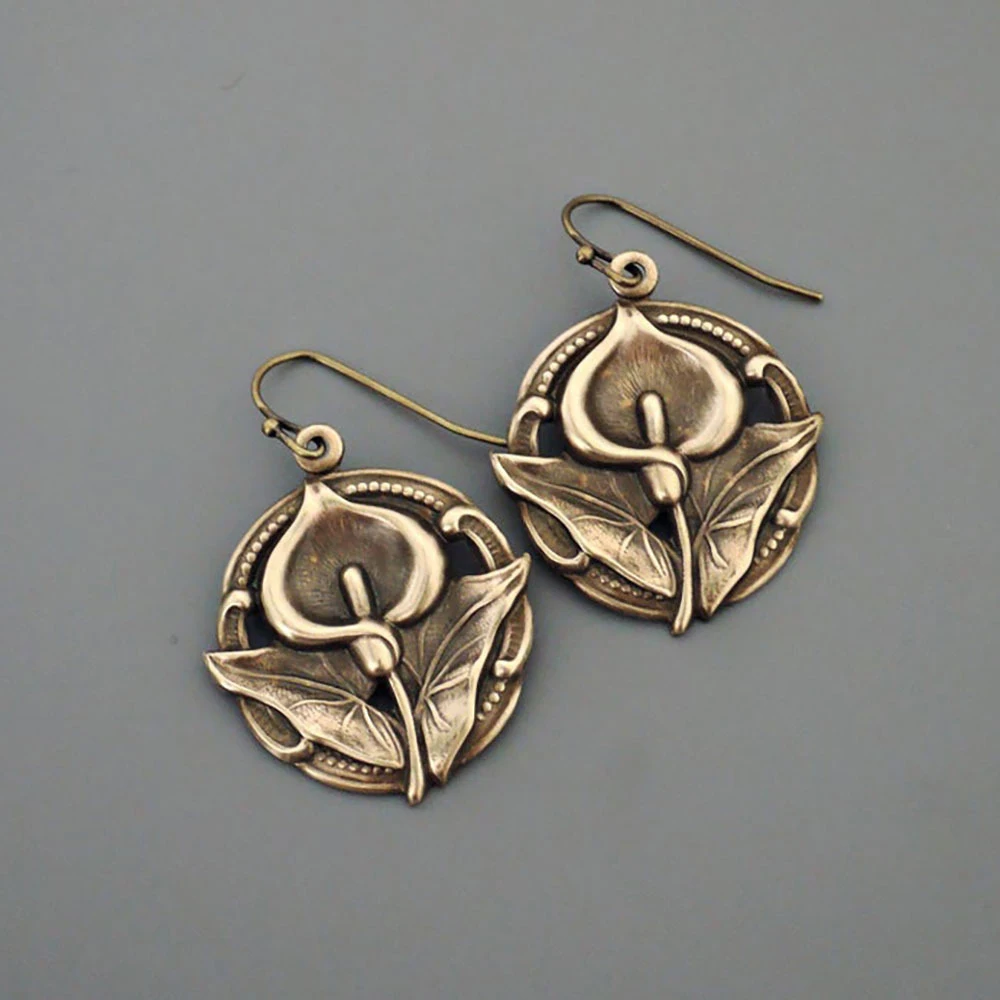 

Original Vintage Bronze Flower Blossom Orchid Flower Hanging Earrings for Women Wedding Earrings Boho Elegant Statement Jewelry