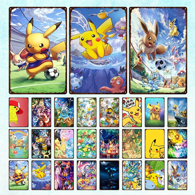 

Pikachu Metal Tin Sign Japanese Anime Cartoon Pokeman Plaque Vintage Poster Retro Plate Man Cave For Bar Pub Club Kid Room Decor
