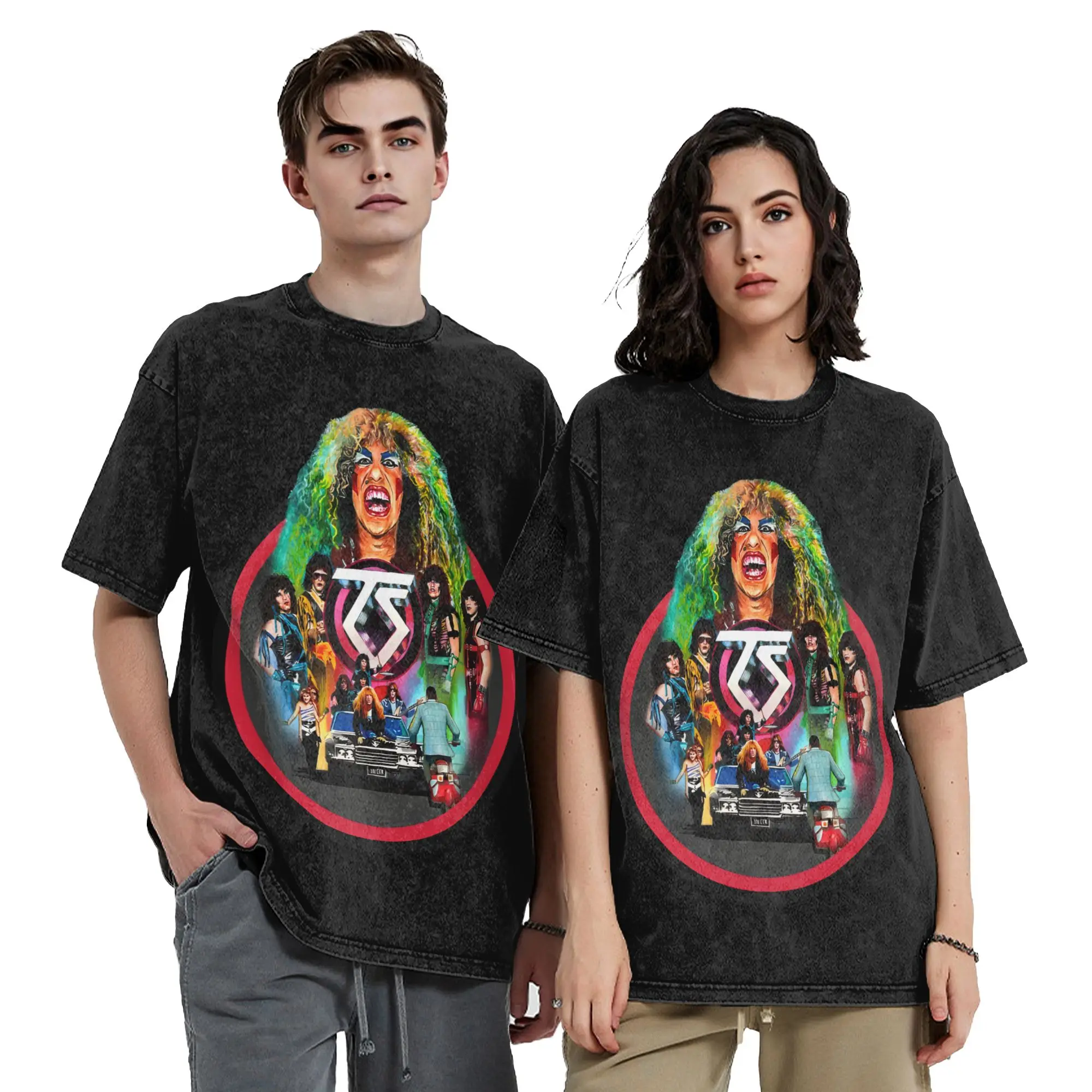 Фото Футболка Harajuku Washed Shirt Twisted Sisters с принтом металлической группы, модная футболка оверсайз, уличная одежда, хлопковые футболки с графическим принтом №4