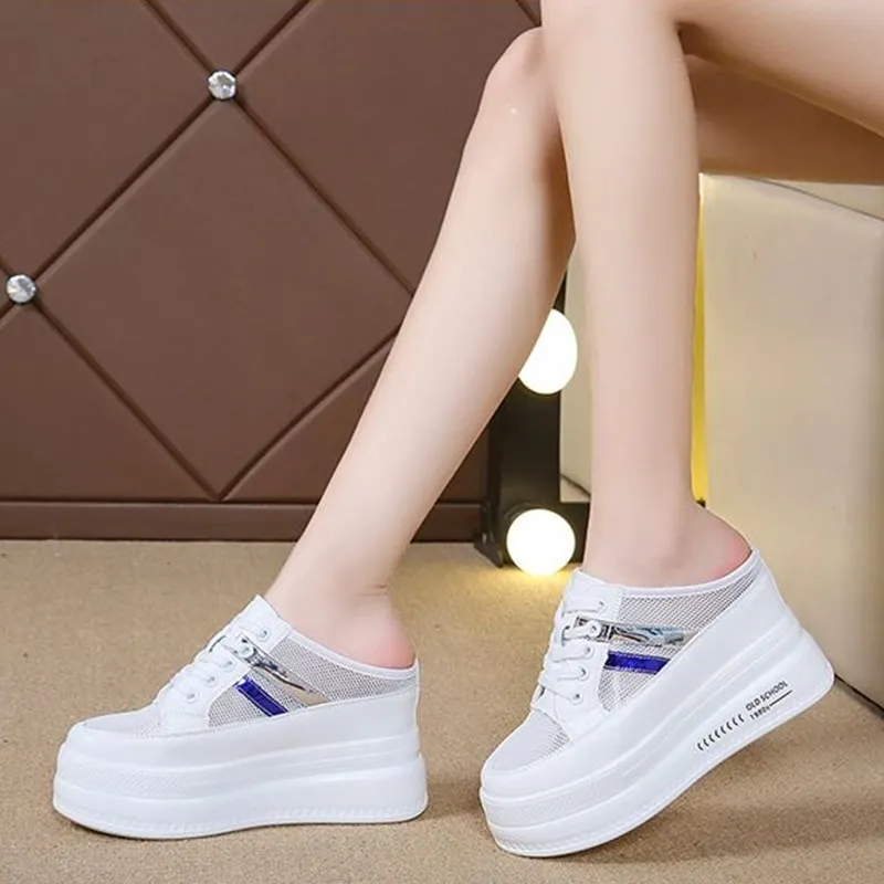 

Designers Women High Platform Slippers Woman 9cm Wedges Shoes Ladies Outside Leather Casual White Chunky Sneakers 2021 Summer