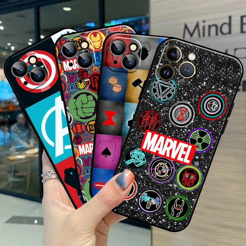 

Marvel Logo For Apple iPhone 13 12 11 Pro Mini X XR XS Max SE 5 5s 6 6S 7 8 Plus Phone Case Black Funda Back Coque