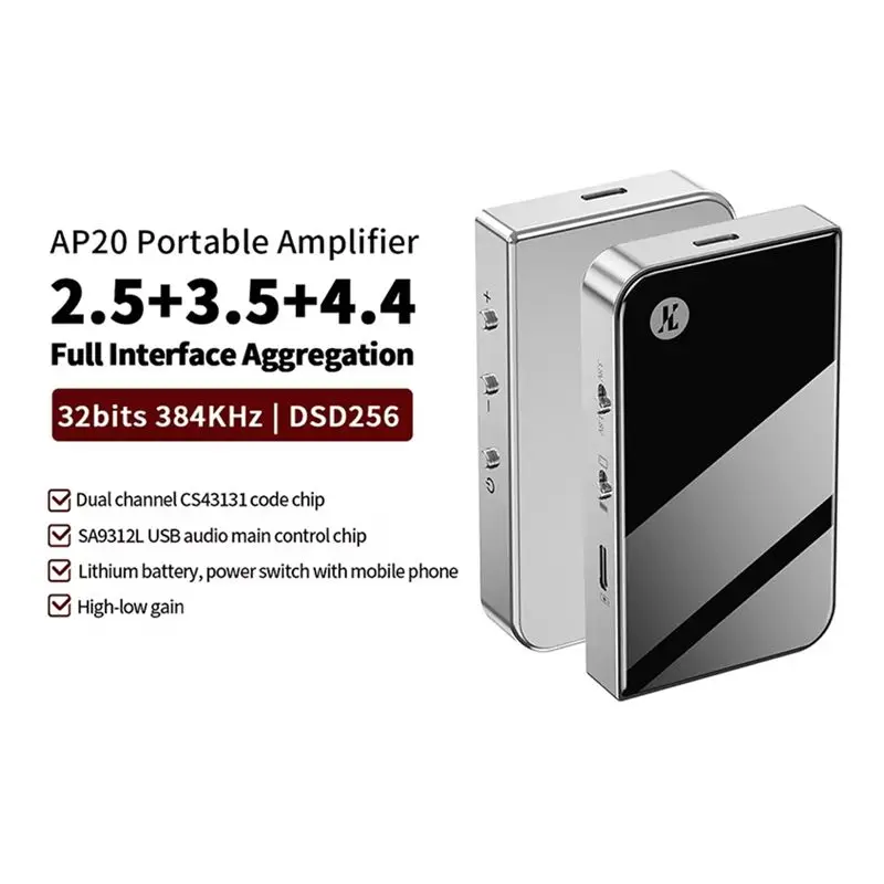 Фото Портативный усилитель JCALLY AP20 с двумя чипами DAC 2.5/3.5/4.4, встроенным литиевым аккумулятором, портативный DAC и усилитель, PCM 32 бит, 384 кГц, DSD256 №5