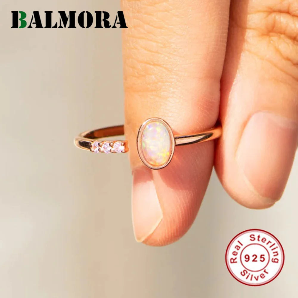 

BALMORA S925 Sterling Silver Gold Zircon Colorful Opal Rings For Women Girl Vintage Fashion Adjustable Anillos Jewelry Gift