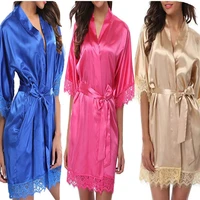 2022 new women ladies sleepwear lace half sleeve nightgowns imitation ice silk pajamas famale night dresses with belt