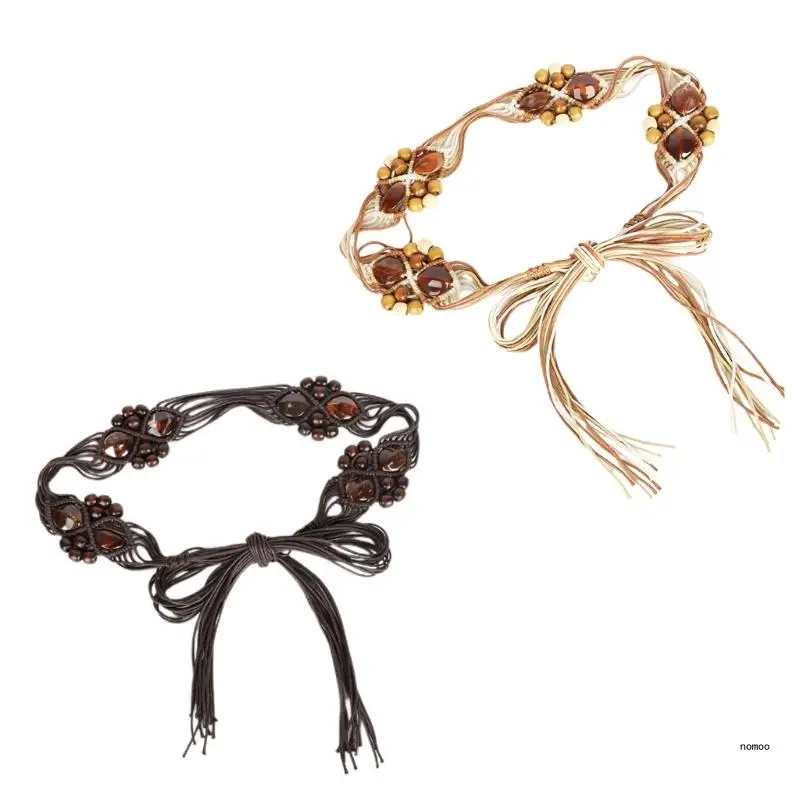 

DIY Bohemian Wooden Bead Waist Rope Braided Tassels Belt Ethnic Style Belts