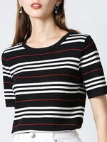 striped knitted top t shirt women tshirt summer short sleeve tee shirt femme korean style t shirts woman clothes camisetas mujer