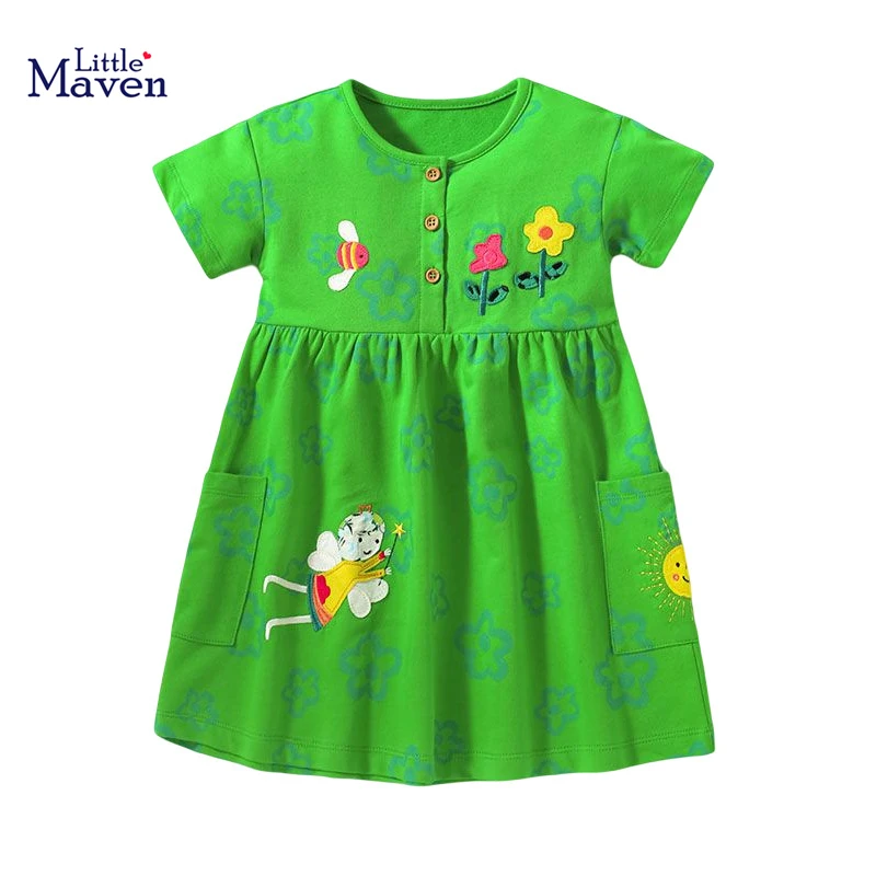 

Little maven Summer Girls Party Dress Kids Elegant Animial Bees Elf Appqiues Children's 2023 Dress for Kids Clothes