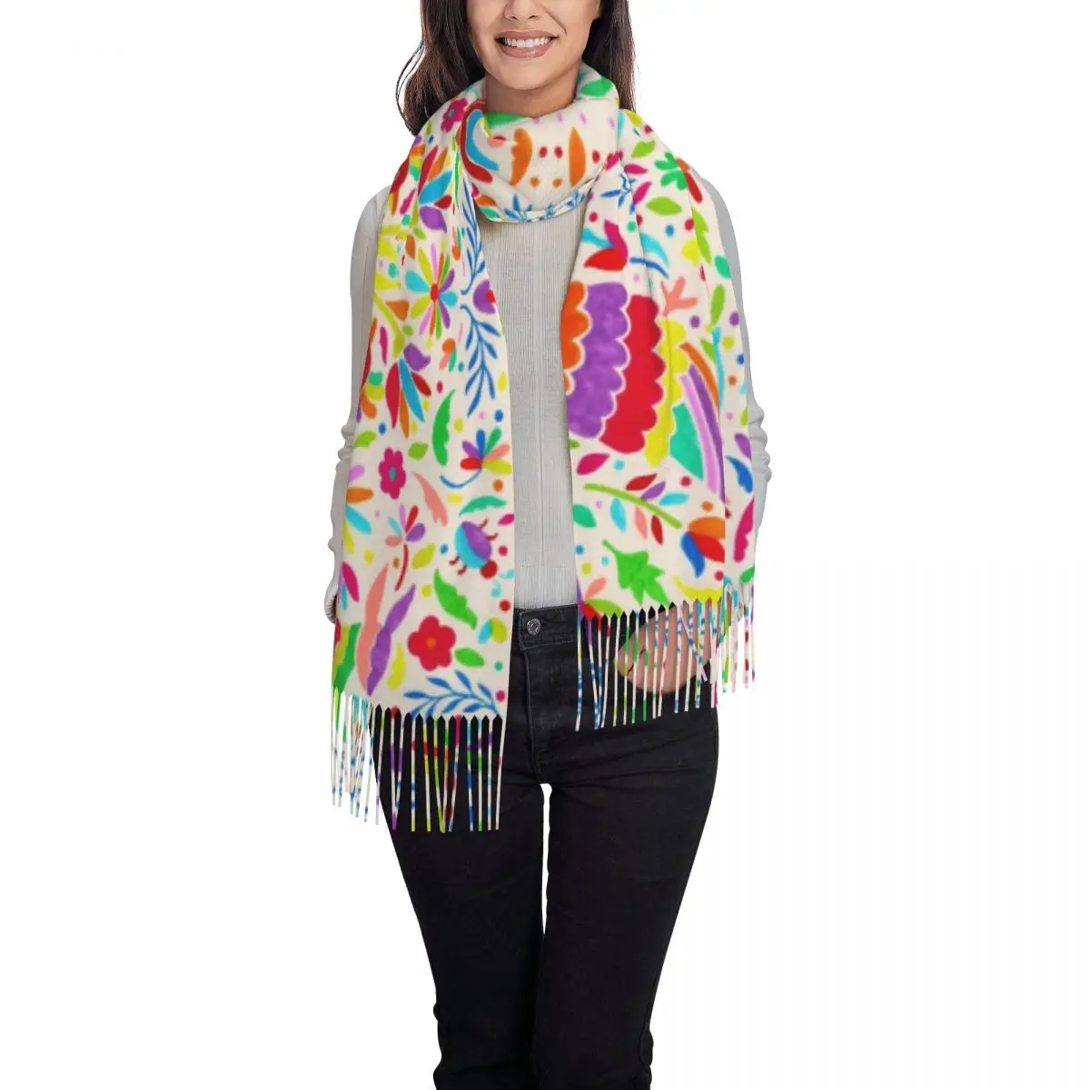 Стильные мексиканские птицы Otomi зимние теплые шали накидки женские фольклорные