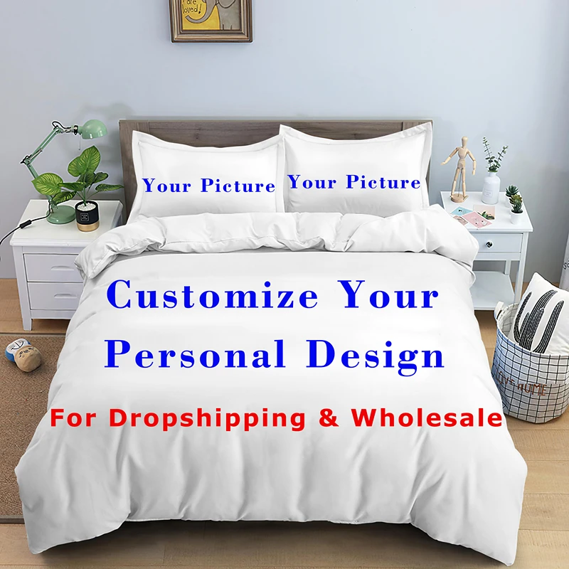 

Custom Duvet Cover King Queen Luxury 3D Personalized Customization Print Bedding Set 2/3Pcs Quilt Cover Pink Blue Coffee Color
