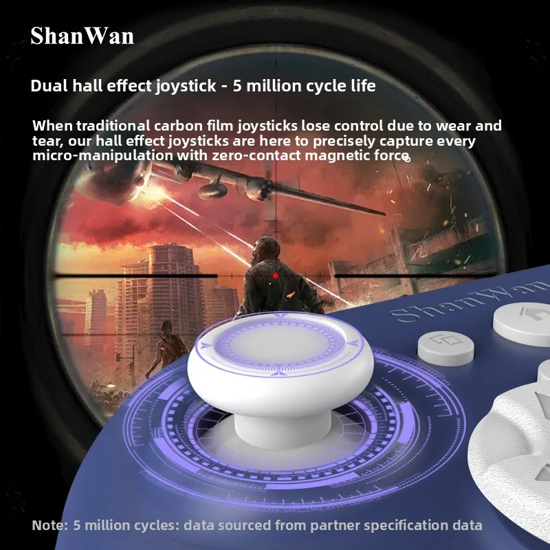 Фото Игровой контроллер ShanWan Q34B Bluetooth, три режима подключения, двойной джойстик Hall, частота опроса 1000 Гц, встроенный гироскоп, геймпад с низкой задержкой №5
