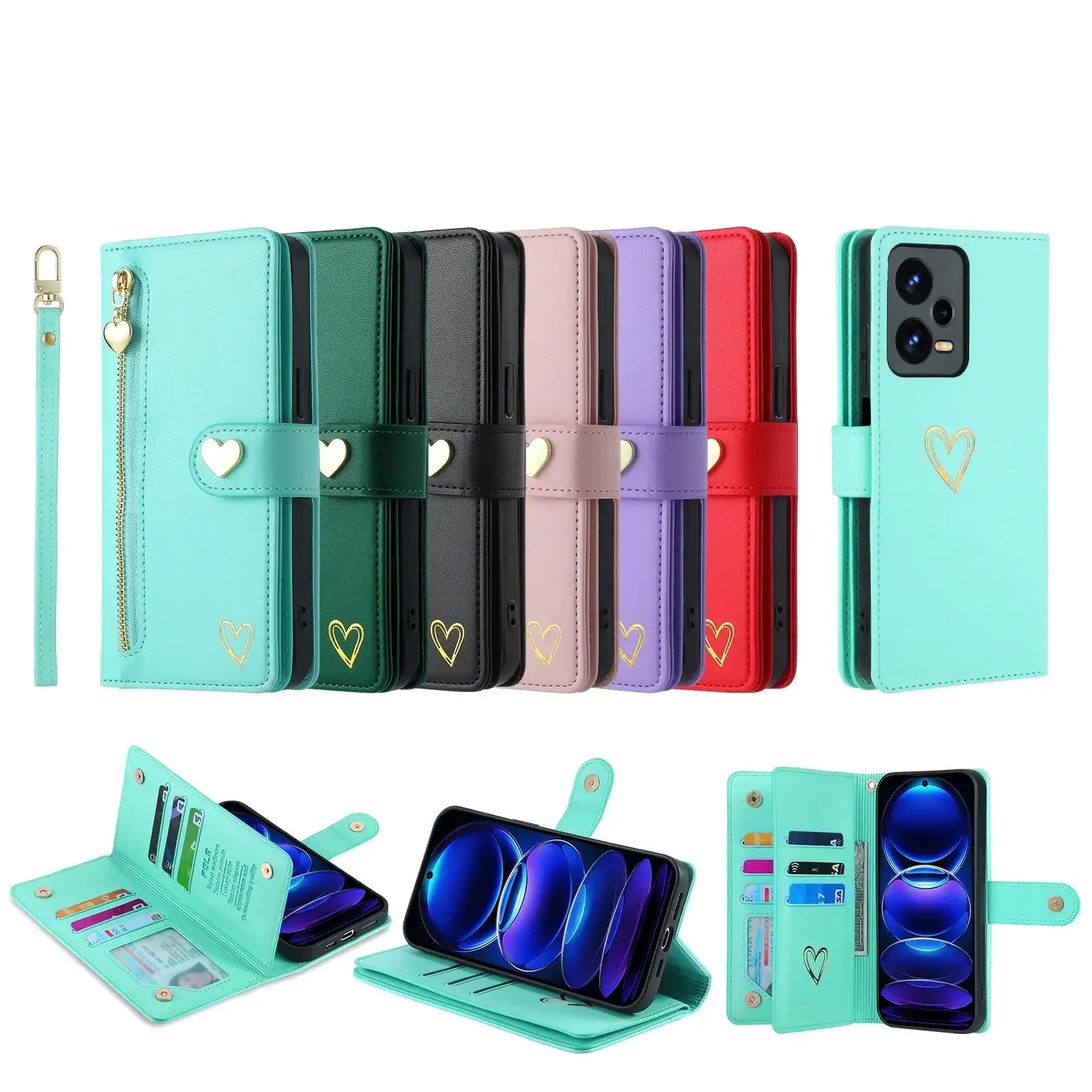 Кожаный ремешок кошелек на молнии чехол для телефона Samsung Galaxy A15 A14 A24 A34 A54 A13 A23 A33 A53