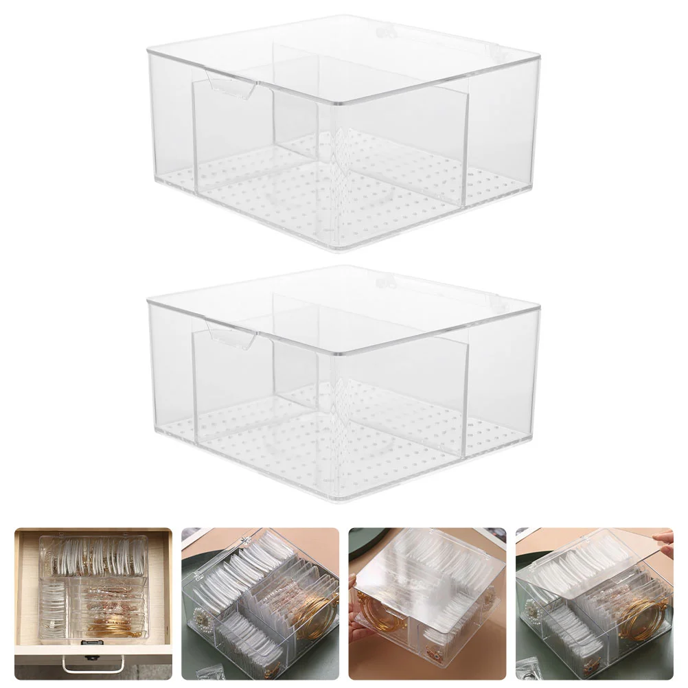2Pcs Clear Beads Box Jewelry Storage Case Makeup Brush Organizer Makeup Desk Organizer Desktop Rings Holder Cotton
