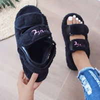 2022 fur sandals women summer thick flat slides outdoor sandals girl fashion casual beach shoes ladies open toe plus size shoes
