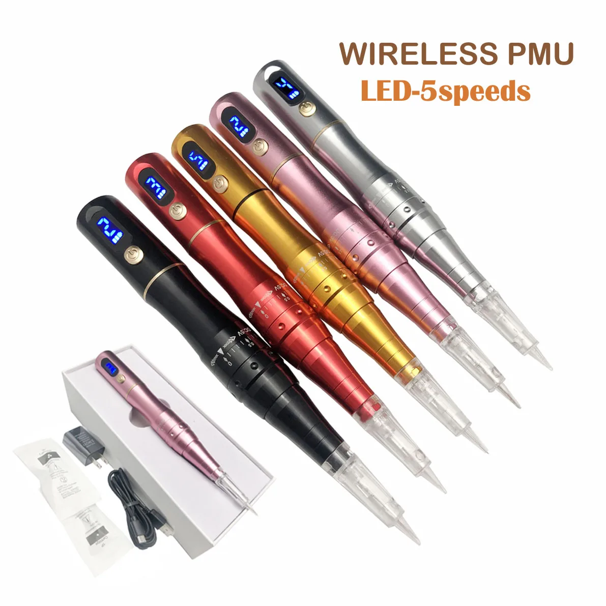 

5Colors Pro LED Wireless Microblading Permanent Makeup Beauty Tattoo Machine Pen / Needles Cartridges
