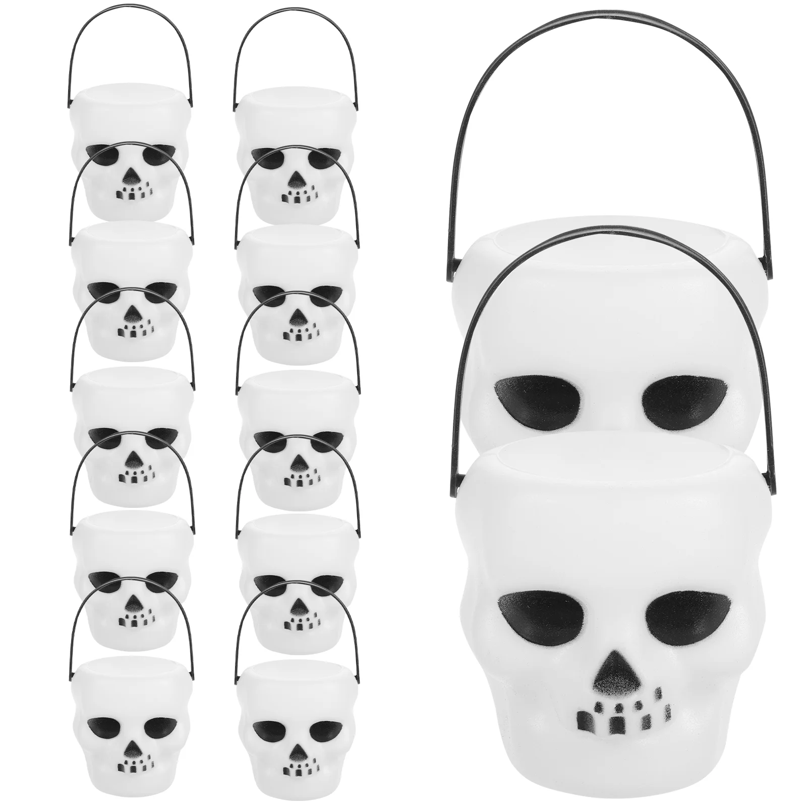 

12 Pcs White Bucket Halloween Pumpkin Small Handheld Buckets Basket Treats Plastic Supplies