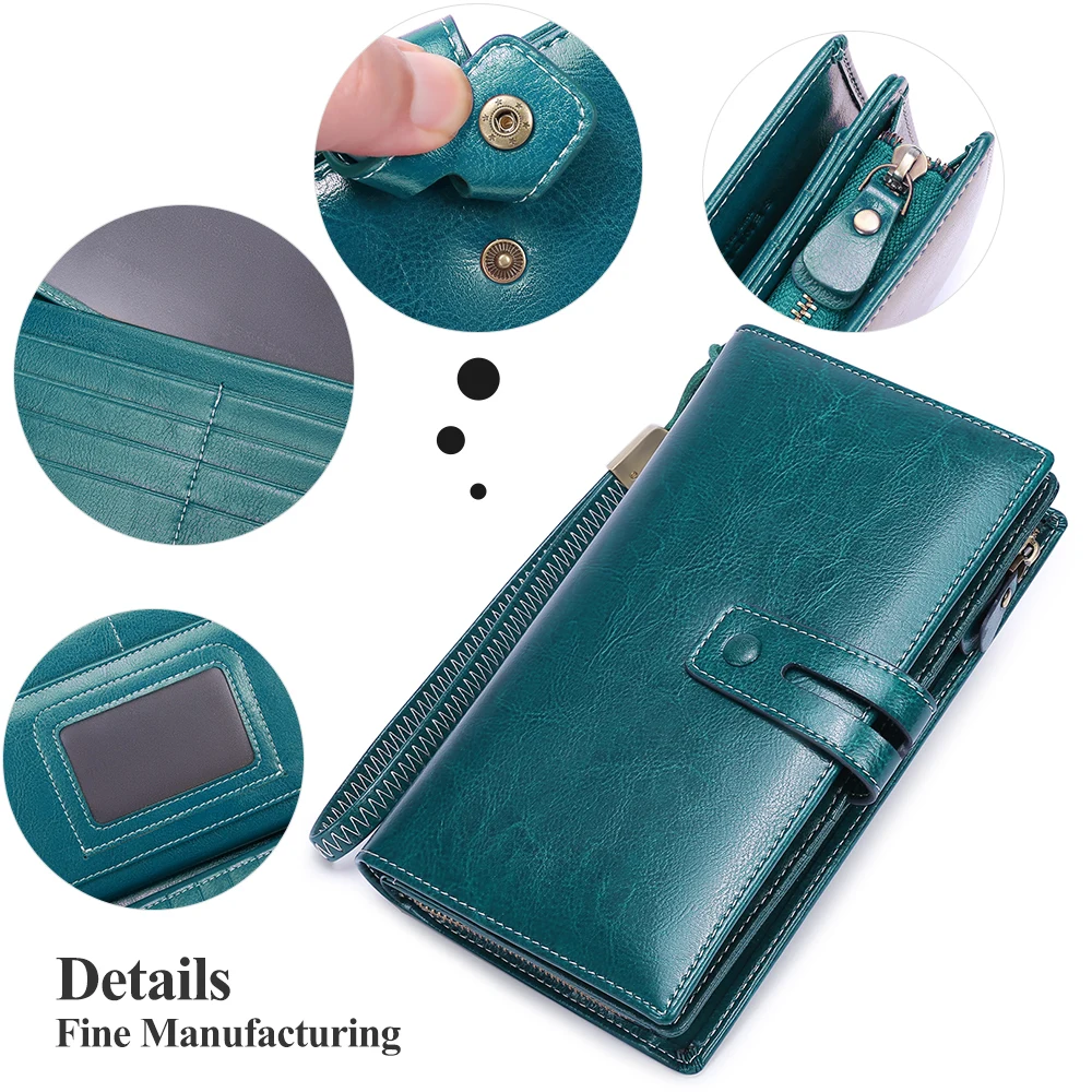 2023 New Rfid Long Women Wallets Clutch Zipper Coin Pocket Female Wallet Quality Card Holder Genuine Leather Ladies Purse