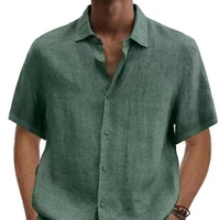mens linen blouse short sleeve buttons summer solid comfortable pure cotton and linen casual loose holiday shirts tee tops s 5xl