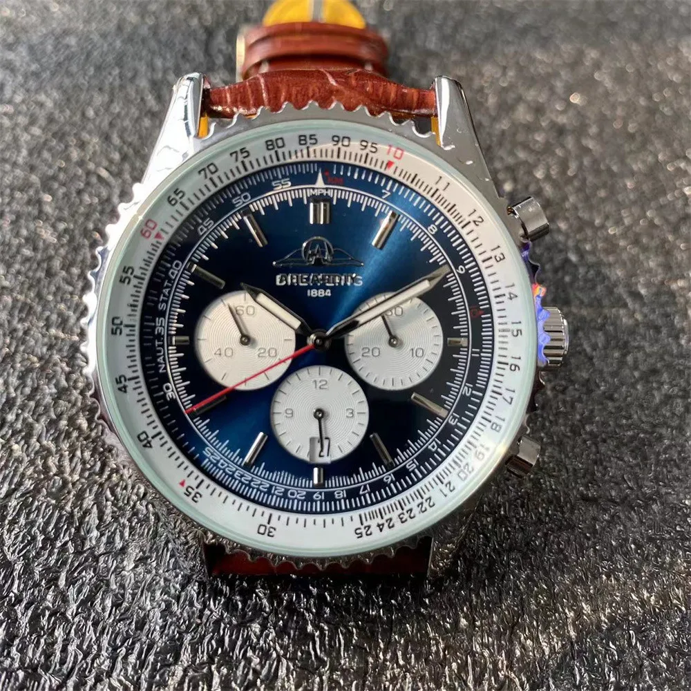 

Top Luxury Brand Navitimer B01 Fashion Business Chronograph 47MM Dial Panda Eye Band Men's Quartz Wrist Watch with Gift Box