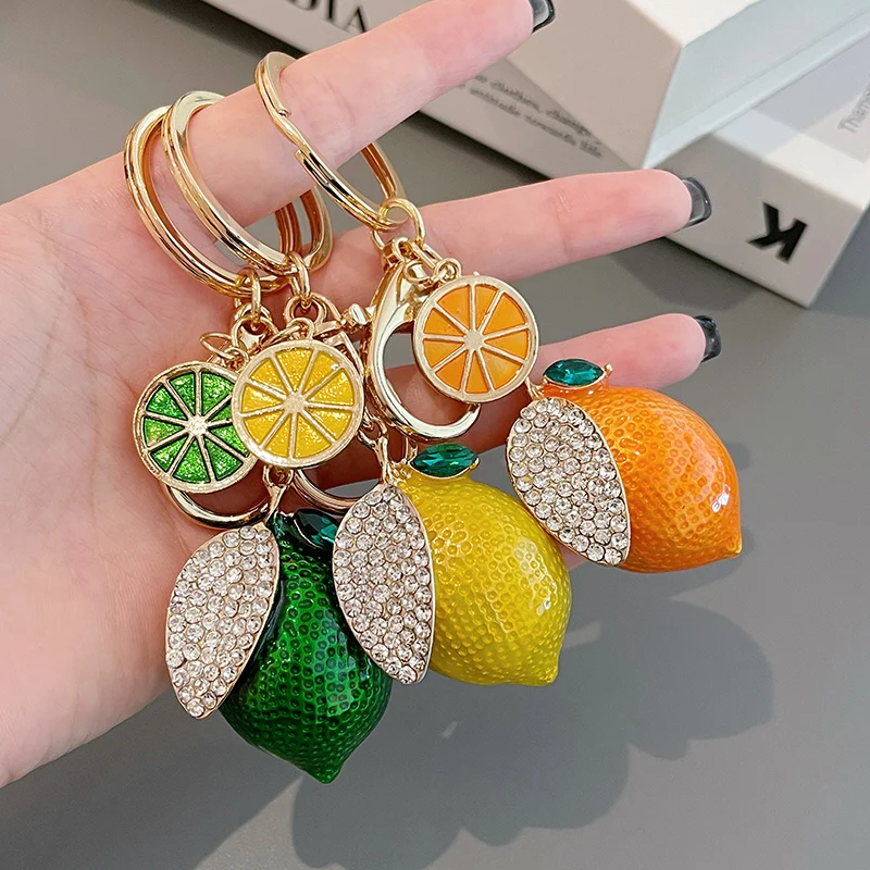 

EASYA Imitation Fruit Ornament Charm Keychain Bag Decoration Lemon Persimmon Strawberry Glass Woman's Vintage Luxury Jewelry