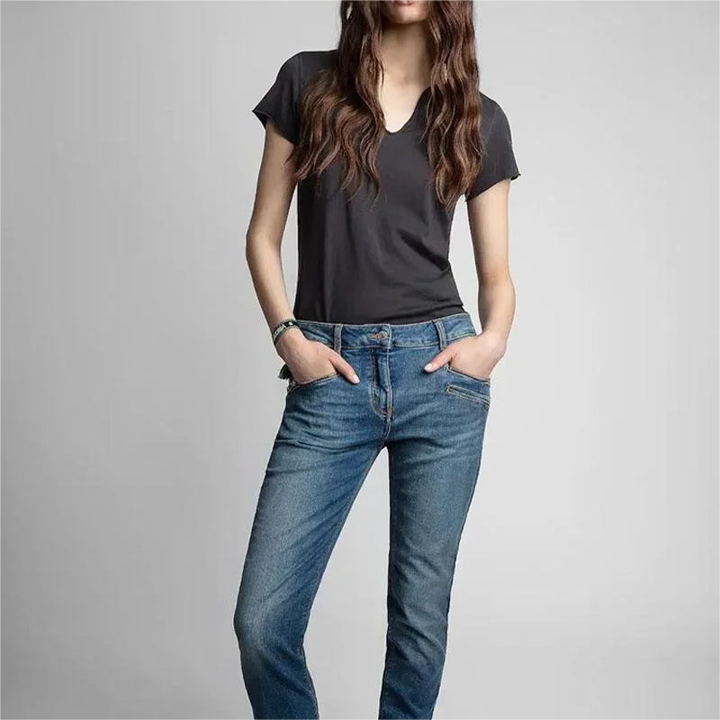 Zadig Женские футболки Модная серая летняя футболка с коротким рукавом Женская