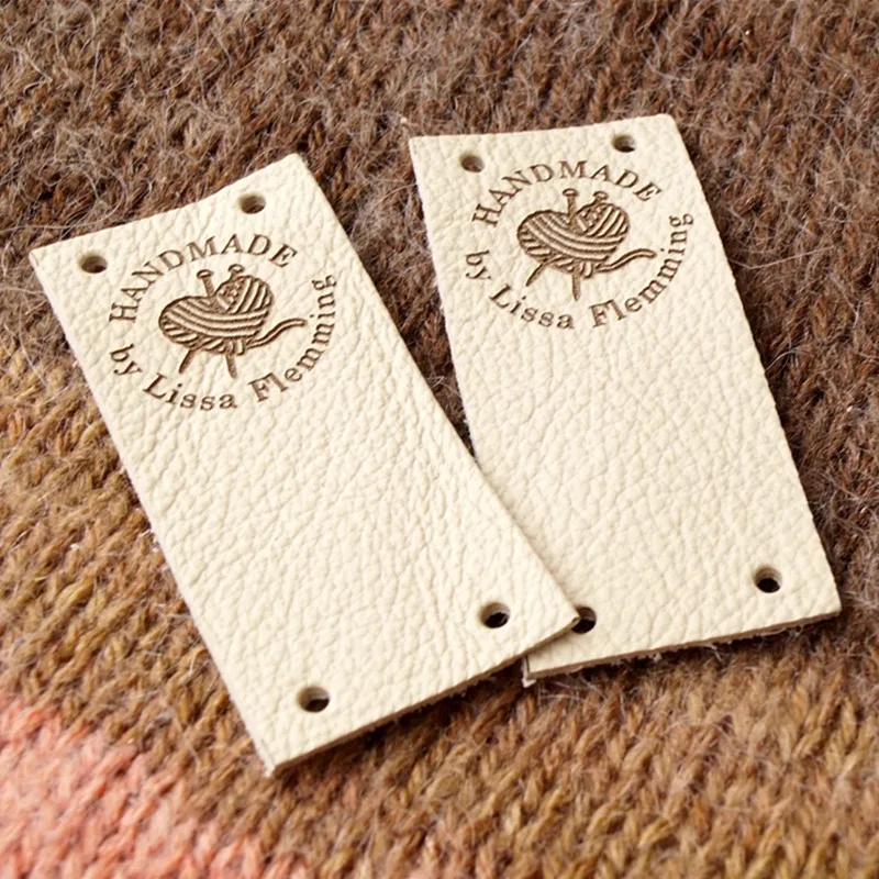 

30pcs Personalized tags for crochet with logo text Custom leather labels for clothes knitting Sewing center fold handmade label