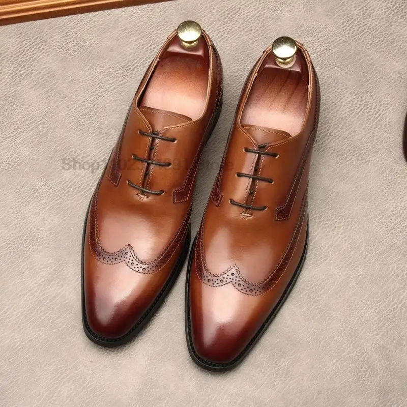 

Туфли-оксфорды мужские из натуральной воловьей кожи, классические туфли ручной работы, на шнуровке, для свадьбы, офиса, деловой стиль, броги