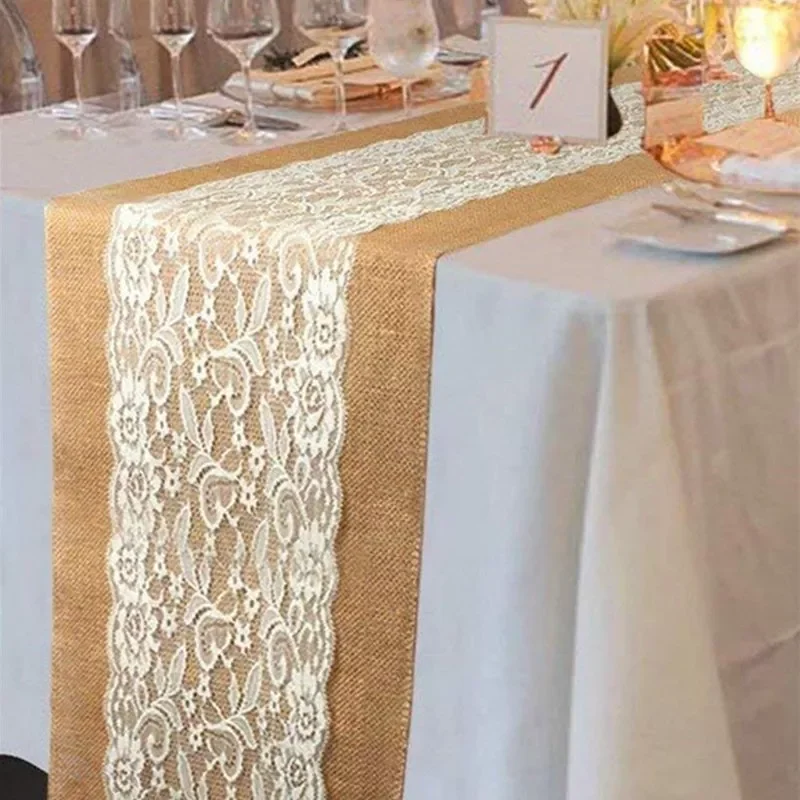 

Christmas Decor Hessian Ribbon Burlap Lace Table Runner Cloth Wedding Table Decoration Rectangular 108 x 28cm AA7913