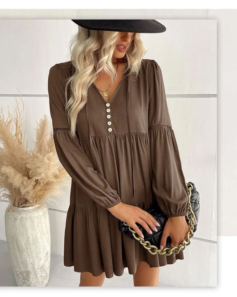 Женская мини-юбка с V-образным вырезом и длинным рукавом