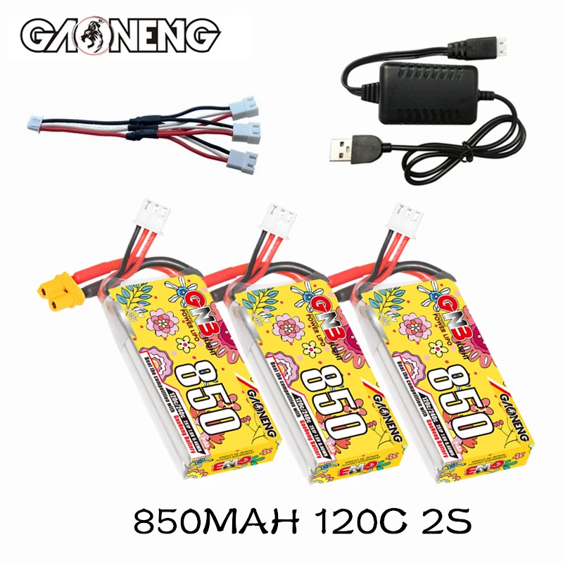 

GNB HV 2S 7.6V 850mAh 120C Lipo Battery+Charger For FPV Racing Drone 4 Axis RC Quadcopter RC Drone Parts 7.6V Battery