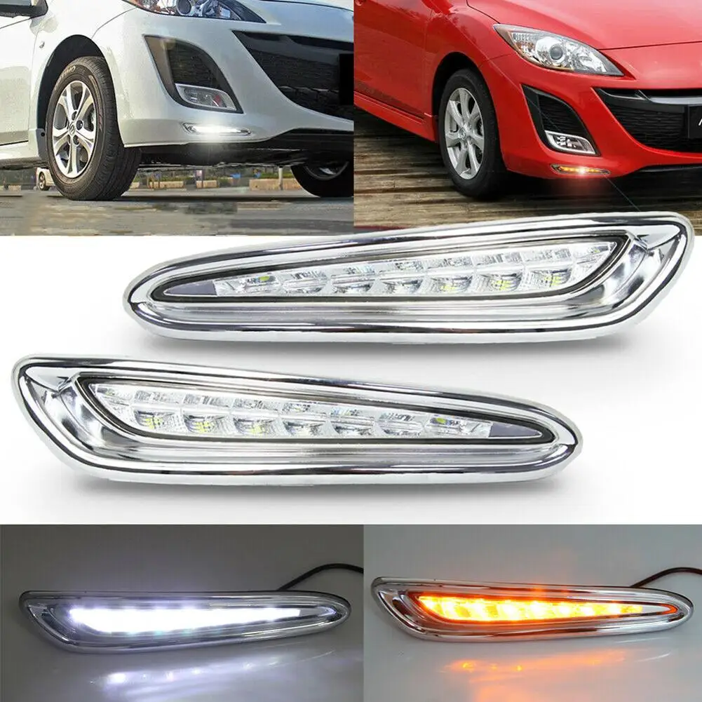 

1 Pair Car Led Daytime Running Lights 6000k-6700k Dc 12v Drl Fog Lamp Compatible For Mazda 3 Axela 2010-2013