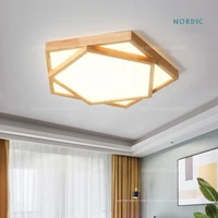 Solid wood living room ceiling light, rectangular remote control dimming color villa wooden house office ceiling lamps