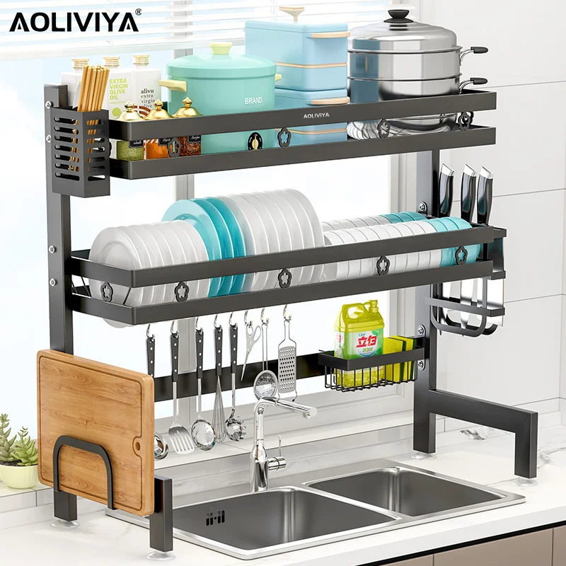 

AOLIVIYA Kitchen Sink Rack Countertop Dishes Multi-function Drain Rack Above The Pool Tableware Organizer Seasoning Rack