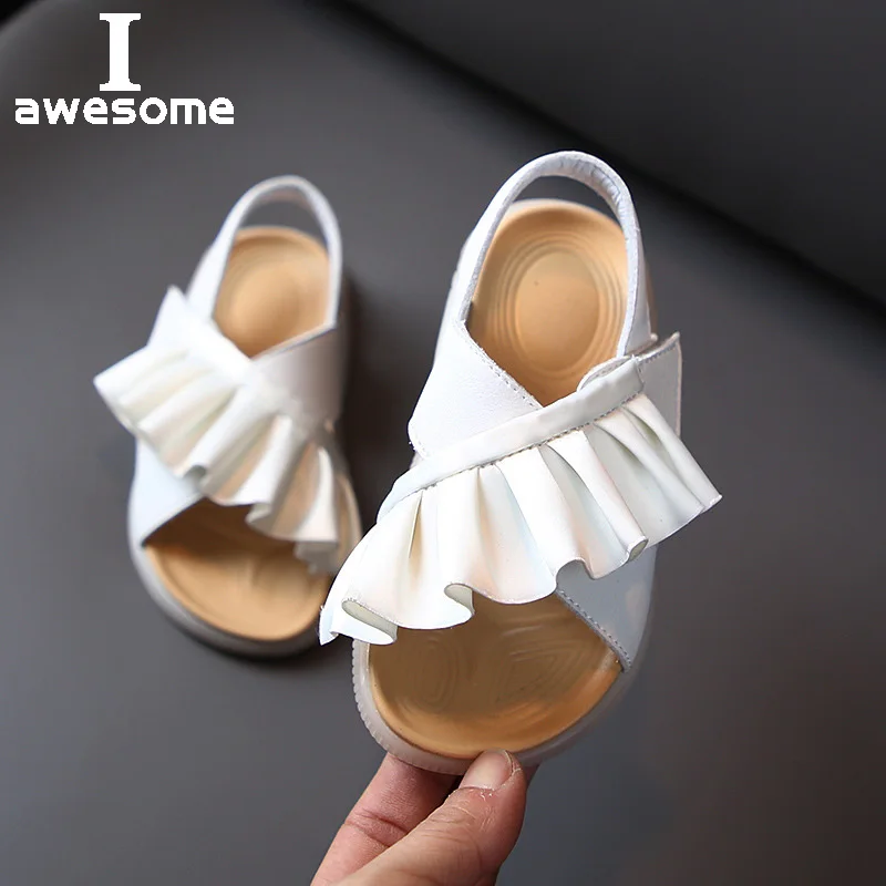 

Size 21-30 2021 Summer Children's Sandals Leather Ruffles Toddler Kids Shoes Cute Baby Shoes Soft Fashion Princess Girls Sandals
