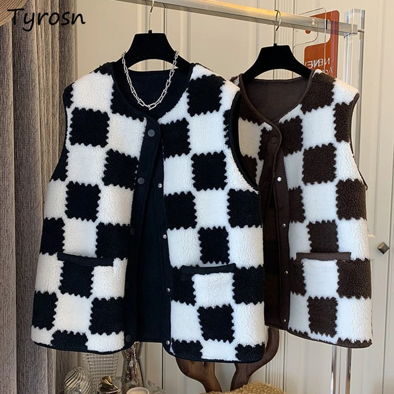 

Plaid Vests Women Fashion Chic Classic Leisure Warm All-match Ulzzang Females Gentle Streetwear Single Breasted Coats Clothing