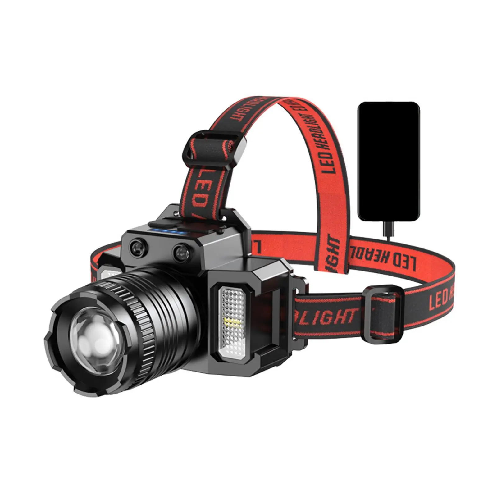 

LED Rechargeable Headlamp Sensing Switch Waterproof Rotate Zoom Flashlight
