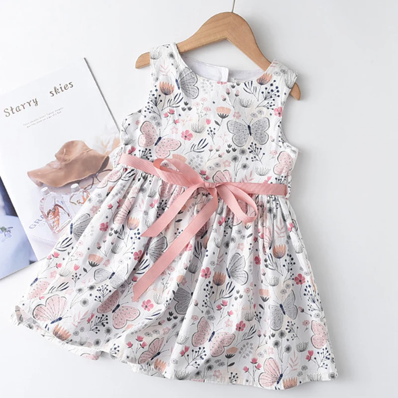 

Girls Flowers Fashion Dress 2020 New Summer Kids Sleeveless Costumes Baby Elegant Outfits Children Vestidos Girl Dress 3 7Y