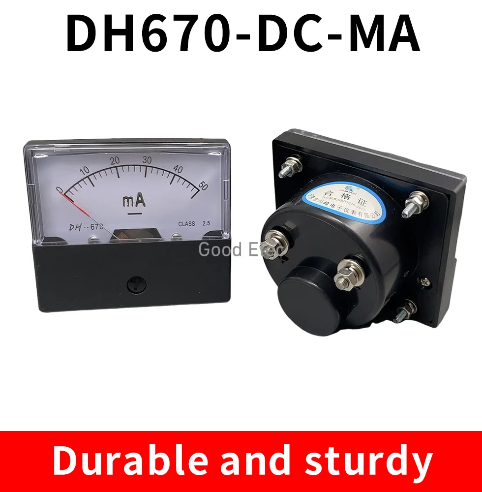 Амперметр DH-670 DC 0-500 мА 1MA 2MA 3MA 5MA 10MA 20MA 30MA 50MA 100MA Прямоугольный амперметр игольчатый