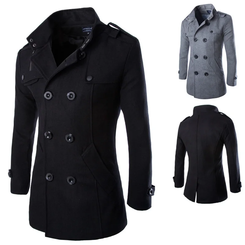 

Mens Overcoat Trench Coats Winter Male Pea Coats Double Breasted Wool & Blends Coat Brand Clothing W01