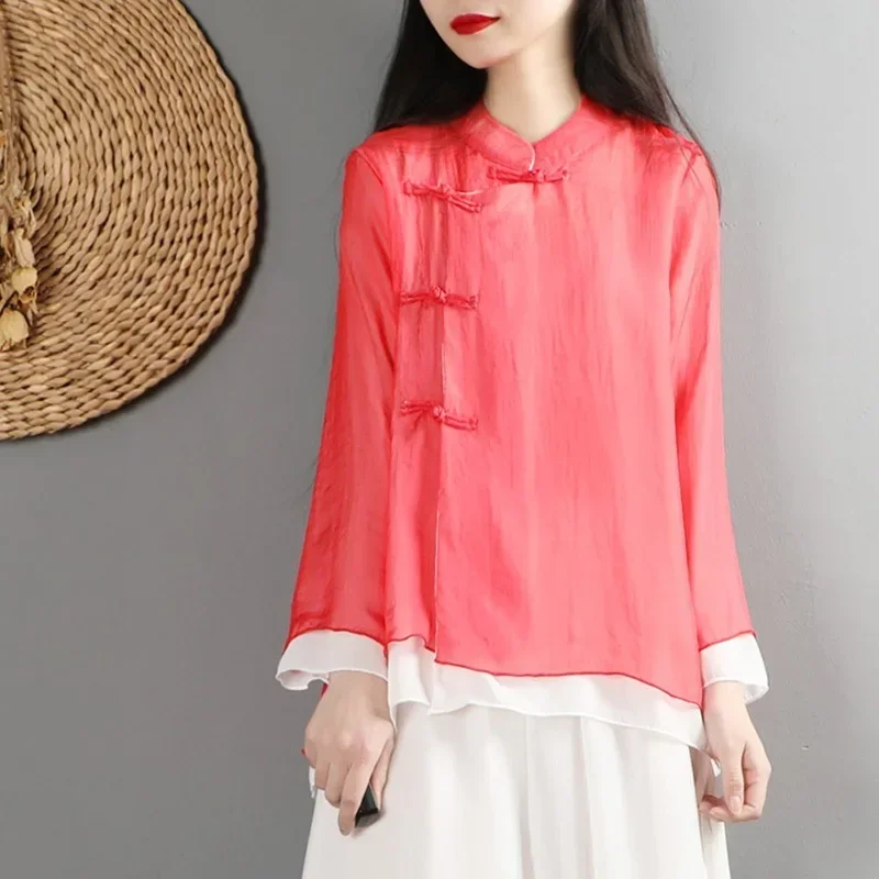 2024 Одежда в китайском стиле новая модная винтажная блузка с лягушкой и женский