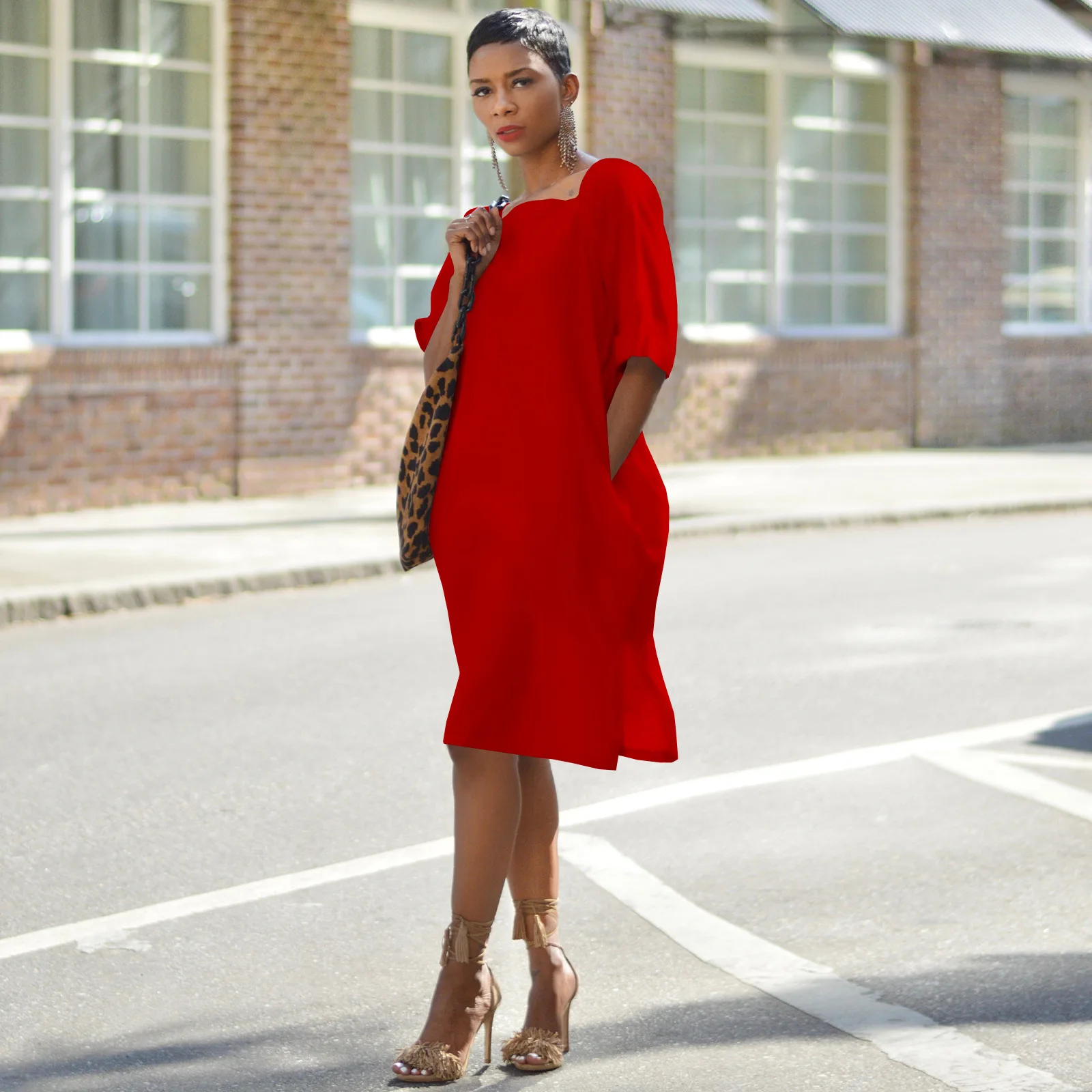 

Chocomist Dress Solid Cotton Knot Women Midi Dress