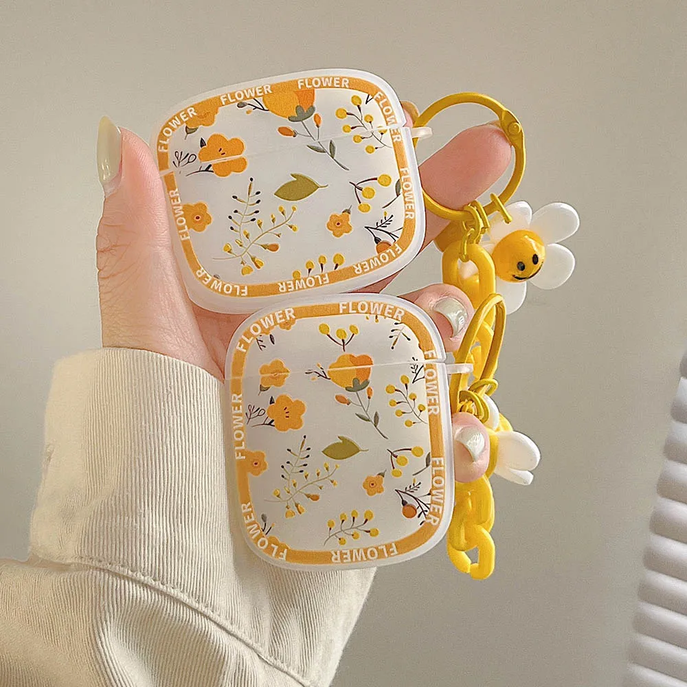 Чехол для AirPods 2, матовый прозрачный желтый чехол для наушников с свежими цветами для AirPods 3 Pro, мягкий чехол для гарнитуры с брелоком