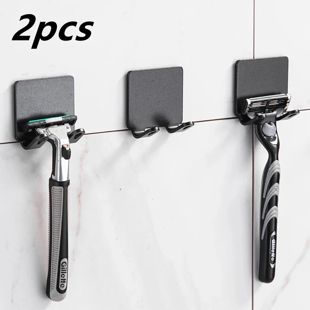 

Punch Free Razor Holder Men Shaver Storage Rack Wall Metal Hooks Shaving Razor Straight Stand Rack Bathroom Organizer Accessorie