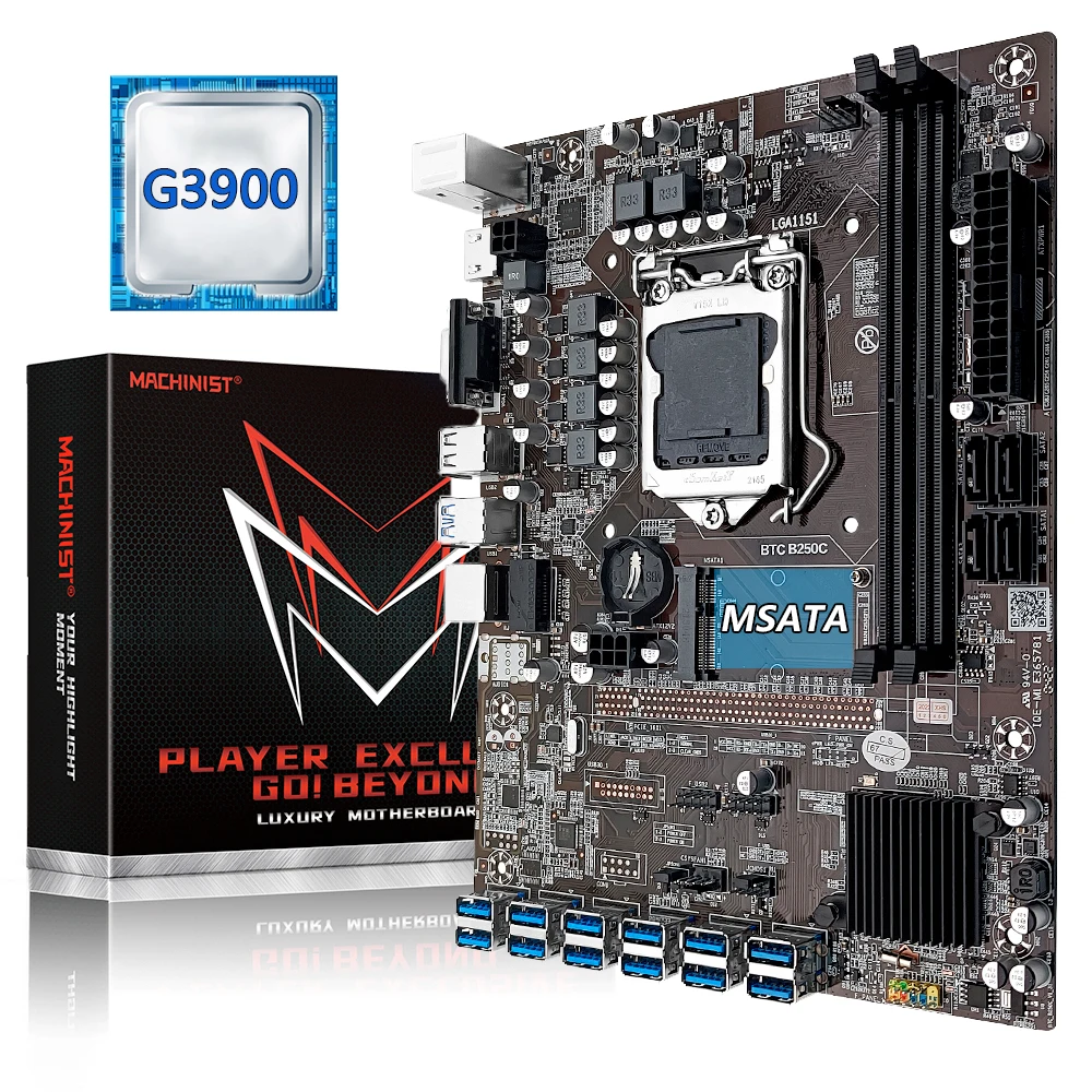 

Набор материнской платы для майнинга BTC B250C LGA 1151 с процессором G3900, DDR4 RAM MSATA + 12xpcie на USB3.0, слот для графической карты ETH Miner