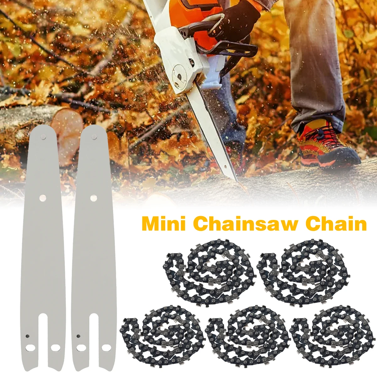 

6 Inch Mini Chainsaw Chain Wood Branch Cutting Tool Chain And Guide Plate Set Replacement Chainsaw Carpenter Woodworking Tool