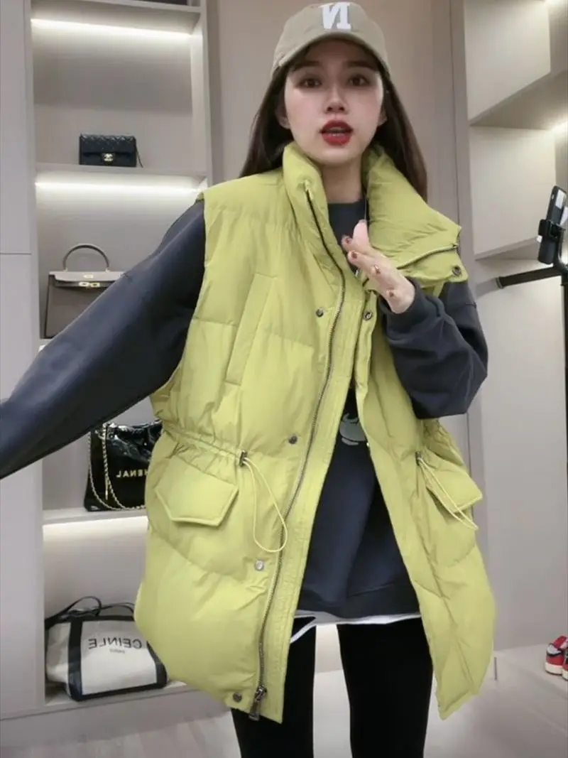 Женская Длинная зимняя куртка однотонный пуховик теплое пальто без рукавов